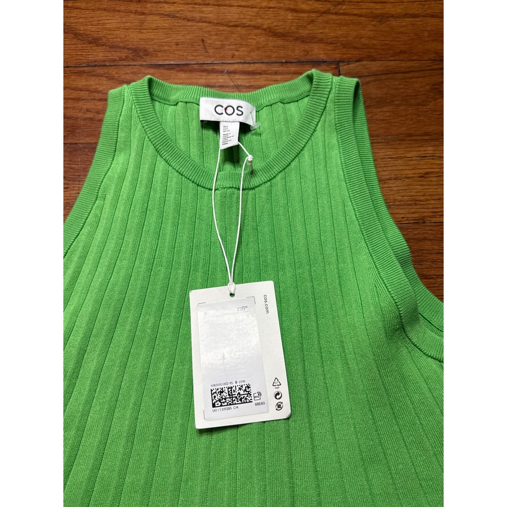 COS Women Green Ribbed Knit Sleeveless A-Line Midi Dress NWT Size S - Picture 2 of 6